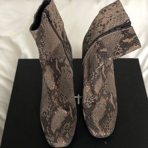 Leather, snake print heeled boots